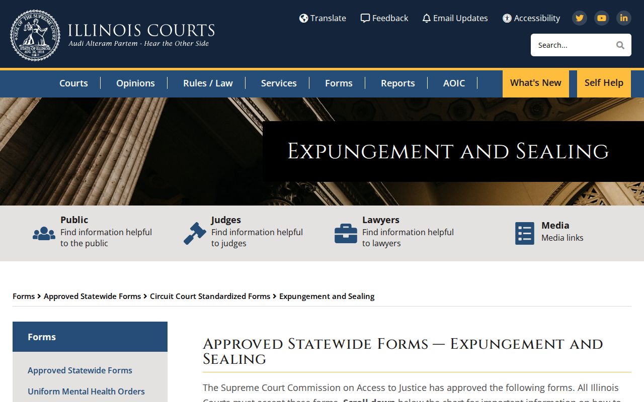 Illinois Courts approved expungement and sealing forms