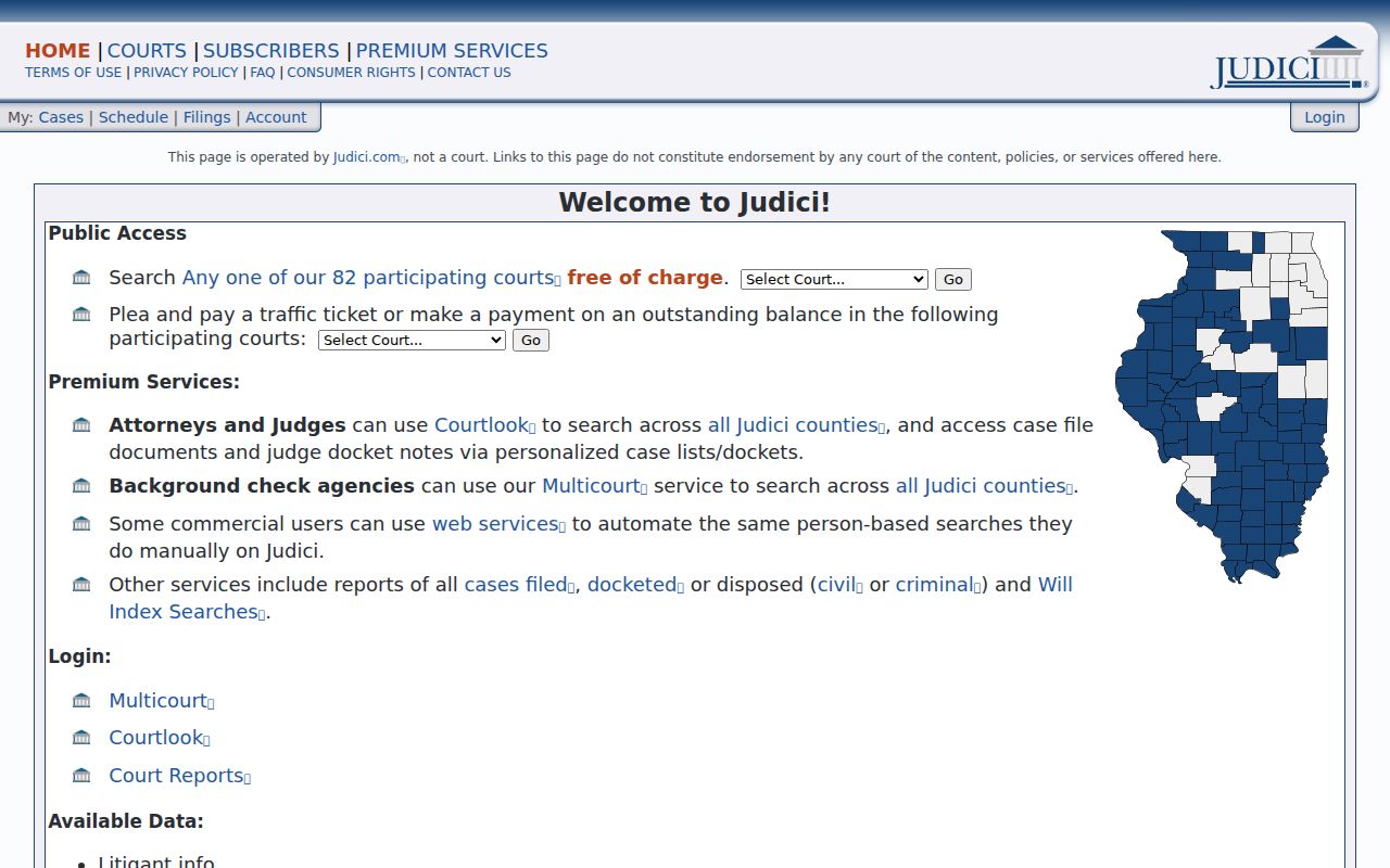 Macoupin County court case lookup through the Judici entry screen