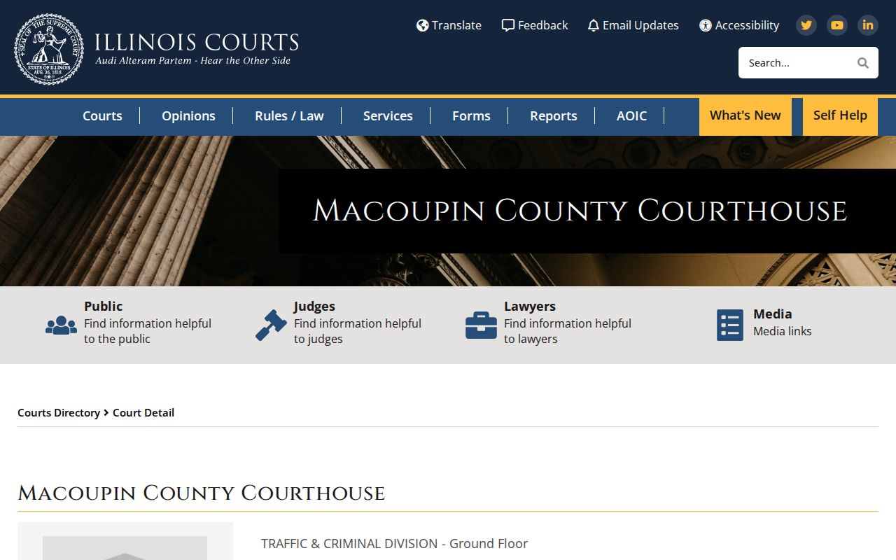 Illinois Courts directory for the Macoupin County Courthouse