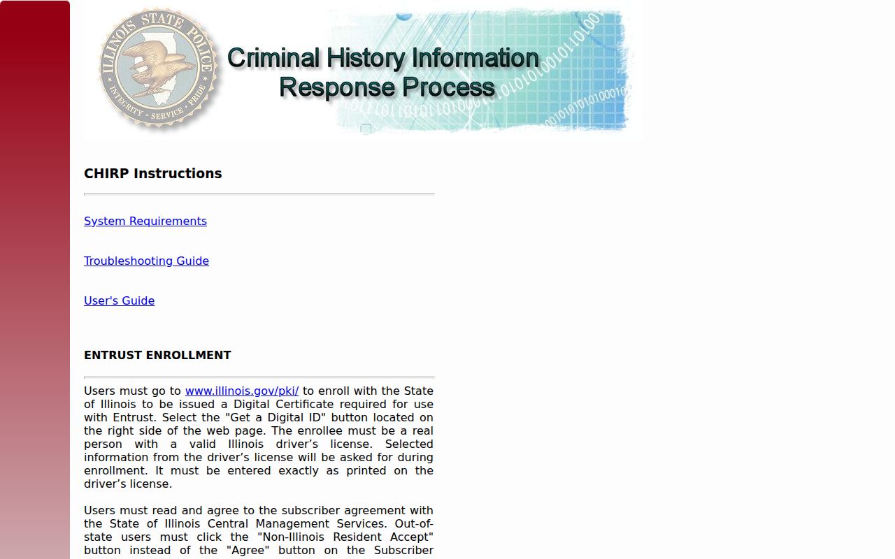 Illinois CHIRP criminal history inquiry portal