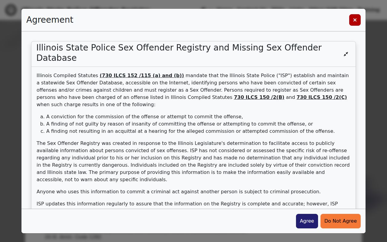 Macoupin County sex offender registry disclaimer and scope page