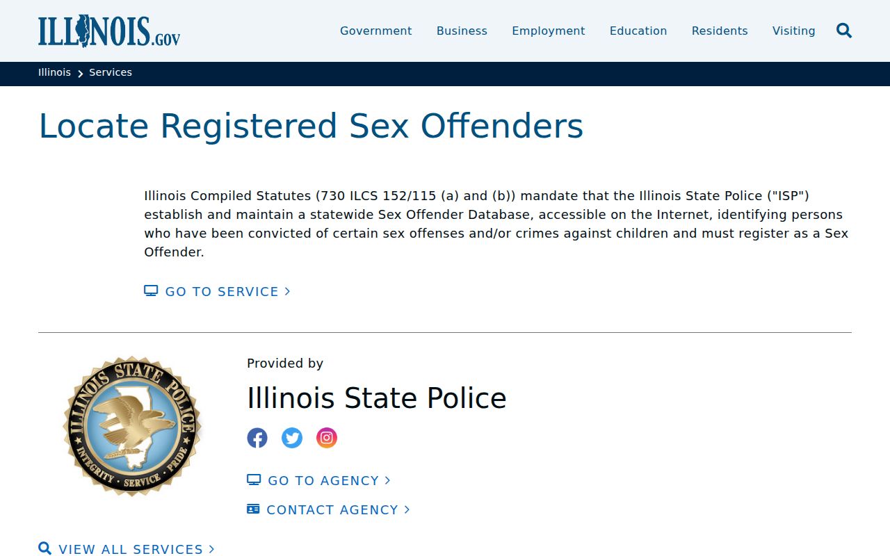 Macoupin County sex offender registry service page from Illinois government