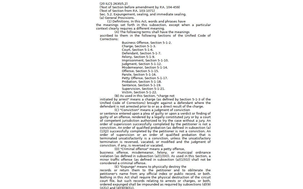 Virden criminal record expungement and sealing statute